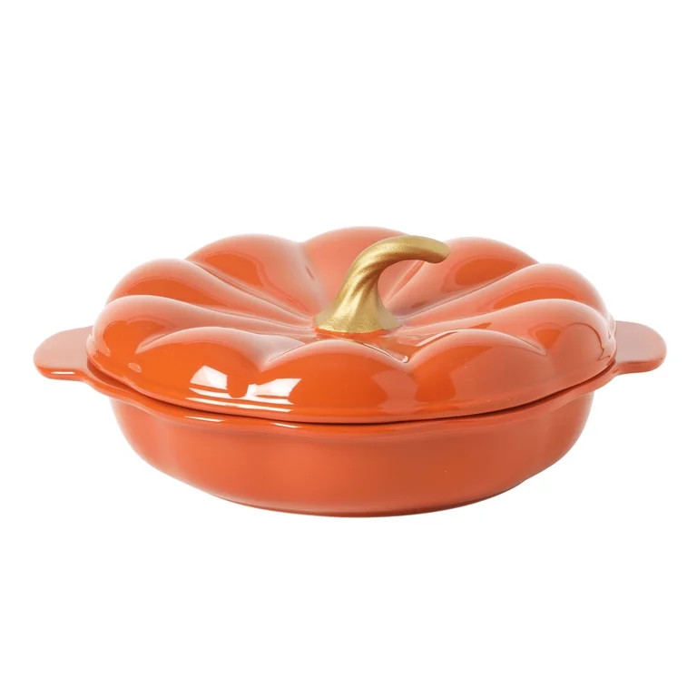 The Pioneer Woman 10-Inch Orange Stoneware Pumpkin Pie Dish with Lid | Walmart (US)