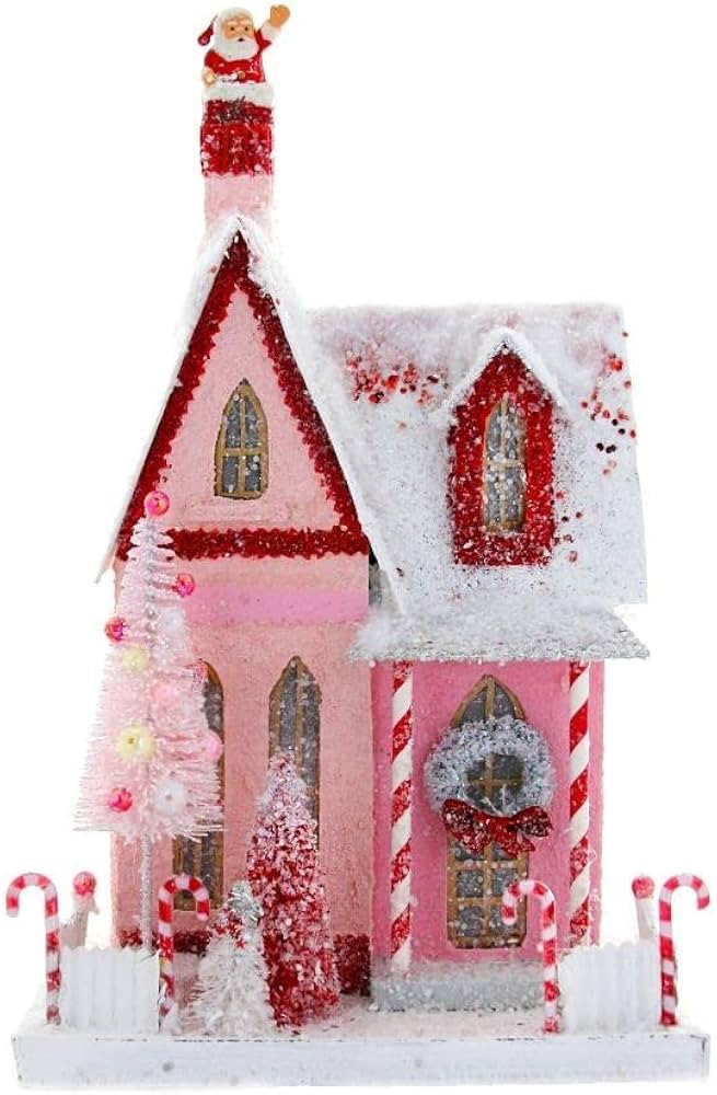 Cody Foster and Co Red and Pink Christmas Village 14 inch Cottage House with Candy Canes and Sant... | Amazon (US)