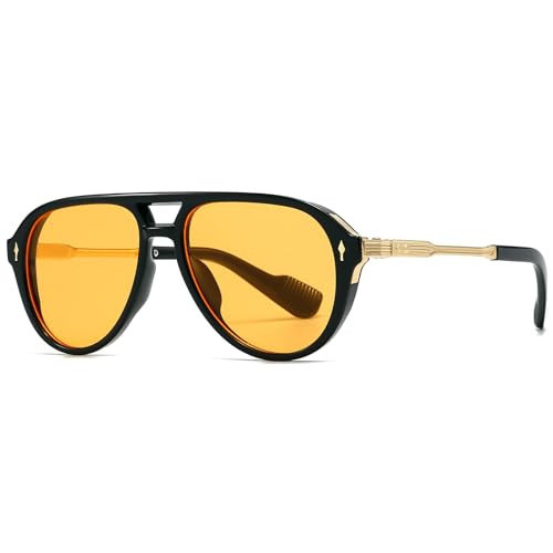 AIEYEZO Retro Aviator Sunglasses for Men Women Classic Military Pilot Sun Glasses 70s Vintage Shades (Black/Orange) | Amazon (US)