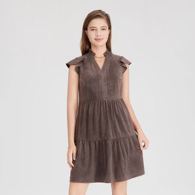 Women's Faux Suede Flutter Sleeve Swing Mini Dress - Universal Thread™ | Target