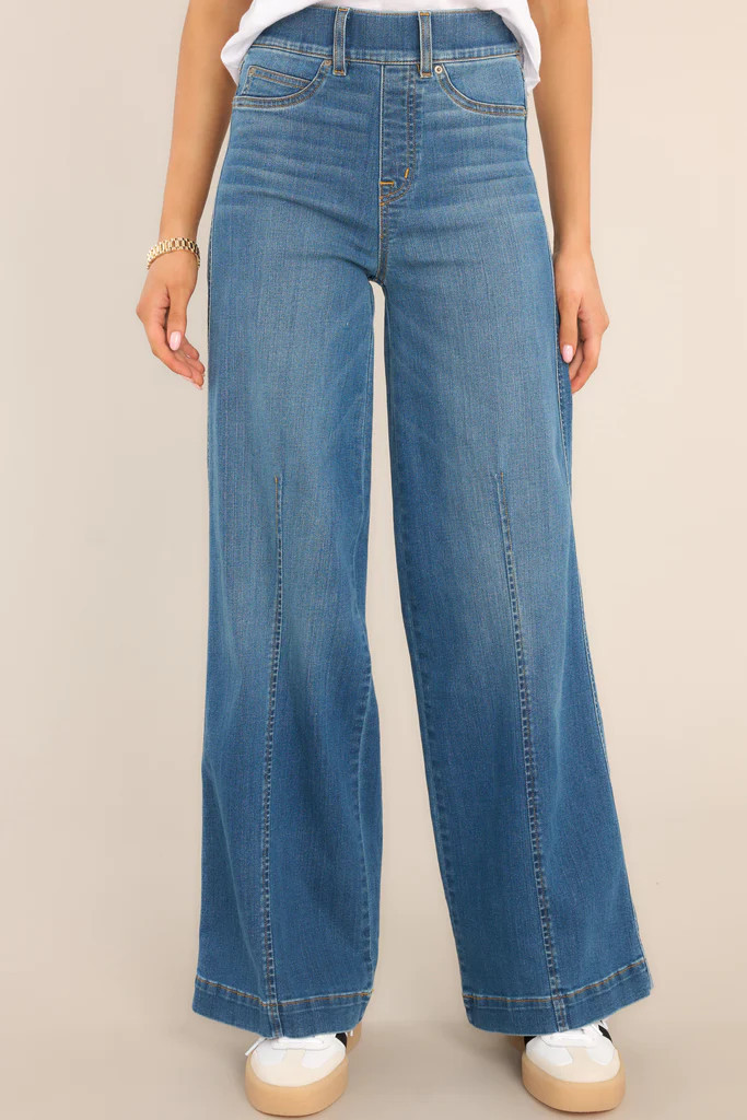 Seamed Front Vintage Indigo Stretch Wide Leg Jeans | Red Dress 