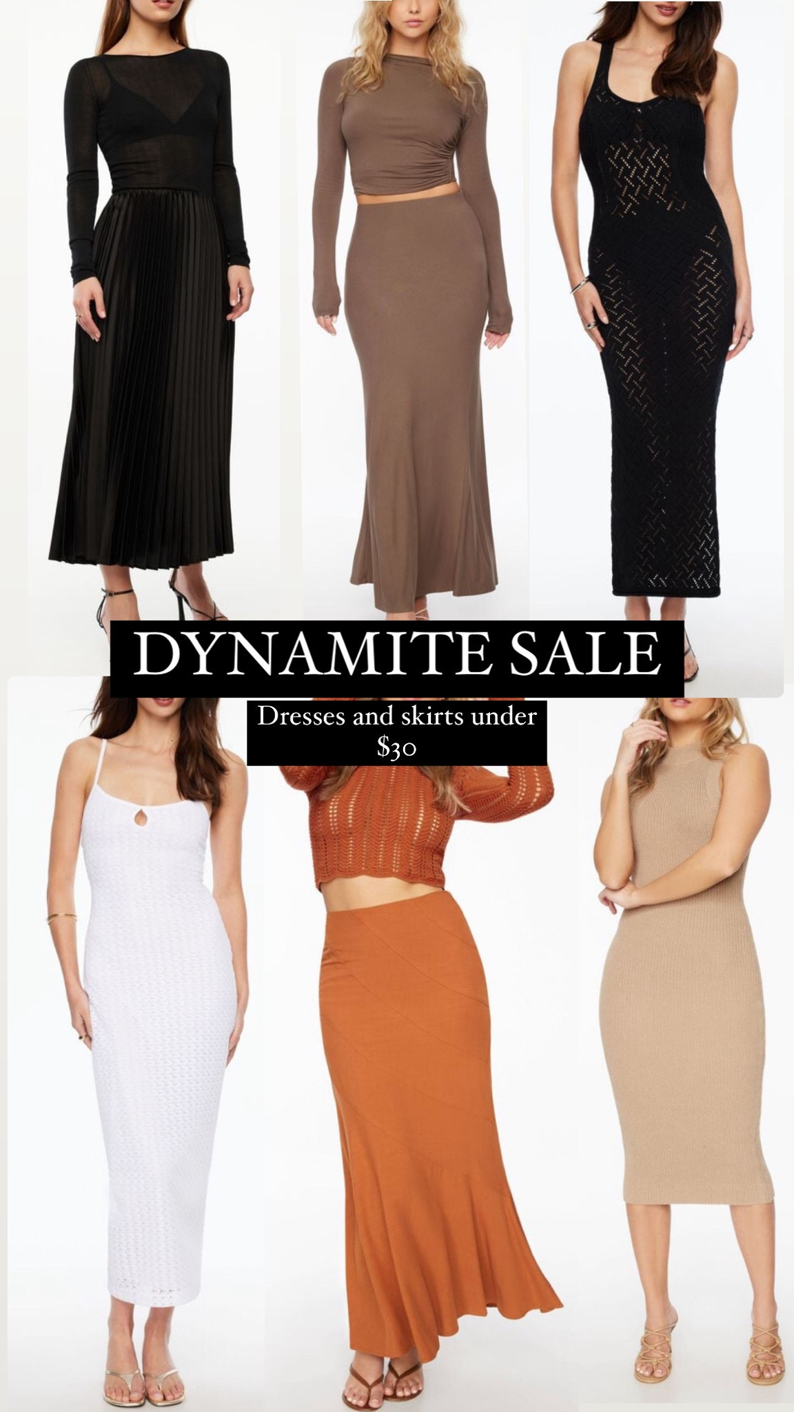 Dynamite dresses and skirts under $28. Summer fashion, midi and maxi dresses, midi and maxi skirts. 

#LTKMidsize #LTKSummerSales #LTKxNSale