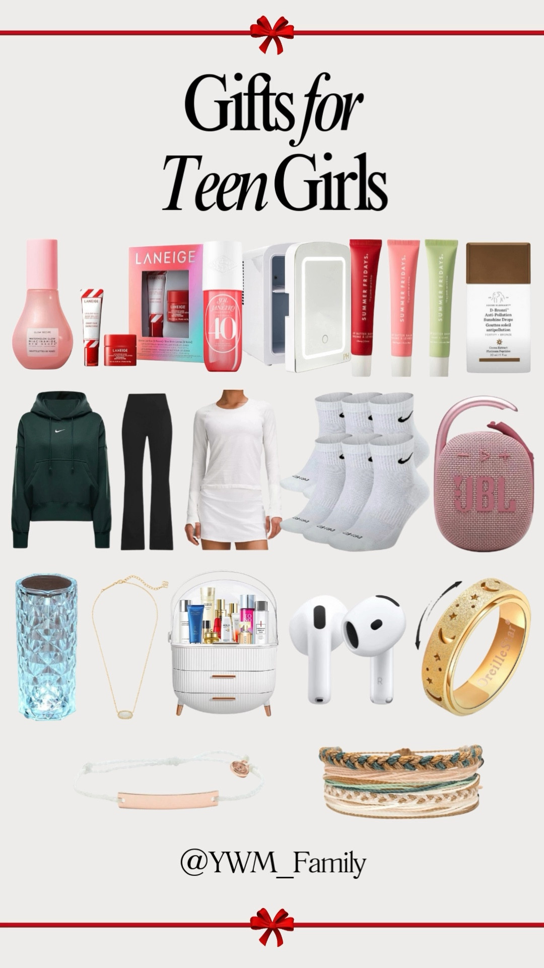 🎁 Teen Girl Gift Guide 🎀 Perfect picks for every vibe and style!

✨ Glow Recipe Watermelon Dew Drops: Skincare meets glow goals! #SkincareLover #GlowySkin

🌸 Sol de Janeiro Bom Dia Mist: Sweet floral fragrance for hair and body. #FragranceAddict #BrazilianBeauty

💡 Paris Hilton Mini Beauty Fridge: Chic storage with LED lights! #BeautyStorage #GlowUpEssentials

💖 Pura Vida Engravable Bar Bracelet: Personalized and meaningful. #CustomJewelry #StackYourStyle

🌈 Pura Vida Friendship Pack: Neutral tones for every outfit. #ArmCandy #FriendshipVibes

🎨 Makeup Organizer Box: Keep it neat and pretty! #VanityGoals #OrganizedLife

🔊 JBL Clip 4 Speaker: Mini, portable, and powerful. #MusicOnTheGo #TechGifts

🌞 Drunk Elephant Bronzing Drops: Sun-kissed glow with skincare benefits. #BronzedBeauty #CleanBeauty

💄 Summer Fridays Lip Balm Set: Soft lips with holiday charm. #LipCare #StockingStuffers

🧦 Nike Cushion Socks: Comfort for every step. #AthleisureStyle #TeenEssentials

🎧 Apple AirPods 4: Seamless sound everywhere. #TechLover #WirelessLife

💋 LANEIGE Lip Glowy Balm Set: Hydration with a hint of tint. #LipLove #KBeauty

💍 OreilleStar Anxiety Spinner Ring: Stylish stress relief. #FidgetRing #TrendyJewelry

🌈 Crystal RGB Lamp: Aesthetic lighting at its finest. #RoomGoals #CozyVibes

🖤 Nike Phoenix Fleece: Cozy, trendy, and versatile. #AthleticStyle #WinterFashion

🩰 Lululemon Groove Nulu Pants: Ultimate comfy flares. #ActivewearGoals #LoungeChic

🏃‍♀️ Swiftly Tech Long-Sleeve: Breathable and sleek. #FitGirlStyle #AthleisureWear

💎 Kendra Scott Elisa Pendant: Classic opal sparkle. #EverydayJewelry #GiftHer

#TeenGirlGifts #HolidayShopping #GiftGuide2024 🎄

#LTKHoliday #LTKGiftGuide #LTKFamily