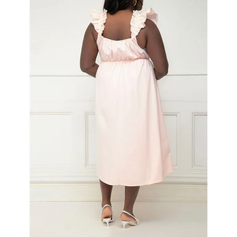 ELOQUII Elements Women's Plus Ruffle Sleeve Gathered Waist Dress | Walmart (US)