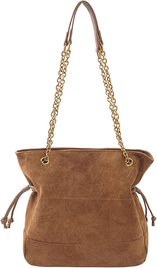 Faux Suede Hobo Shoulder Bag for Women Large Tote Handbag with Chain Strap | Amazon (US)