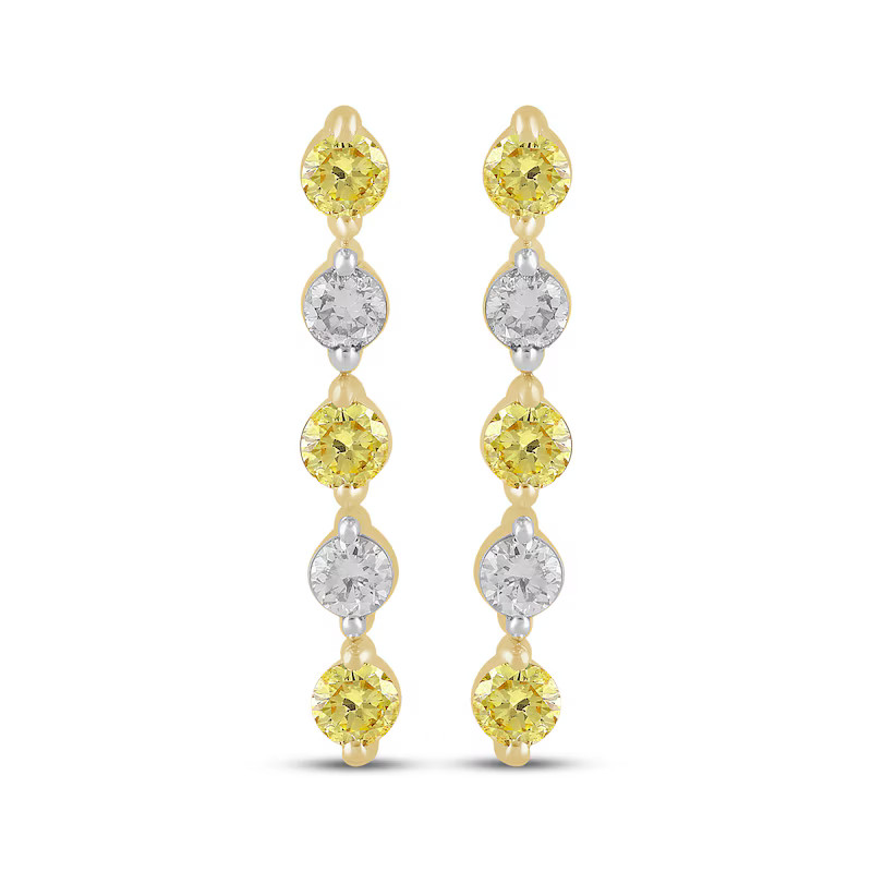 Yellow & White Lab-Grown Diamond Alternating Drop Earrings 1 ct tw 10K Yellow Gold | Kay Jewelers