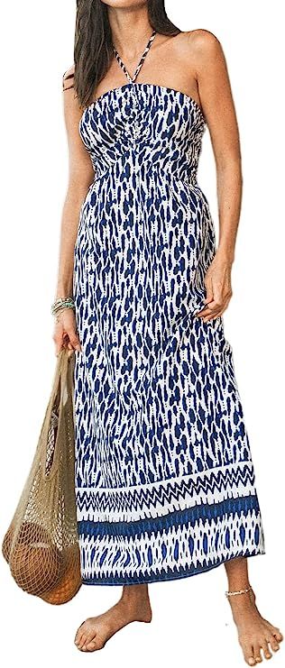 CUPSHE Print Halter Maxi Dress A-line Sleeveless Summer Dress | Amazon (US)