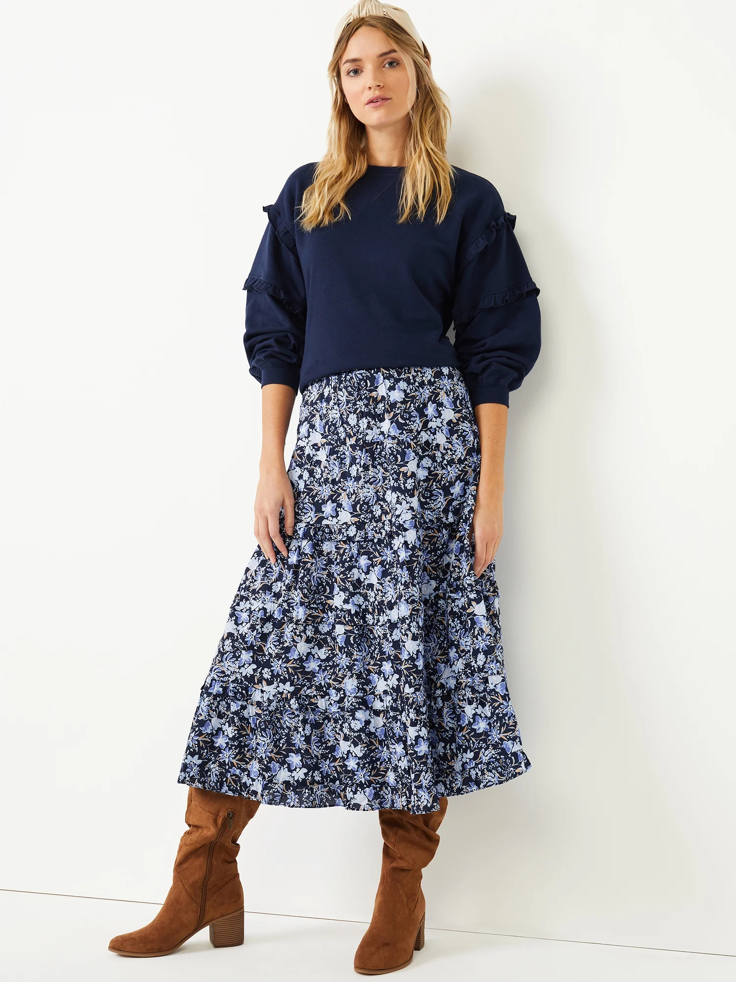 Time and Tru Women's Ruffle Sleeve Sweatshirt - Walmart.com | Walmart (US)