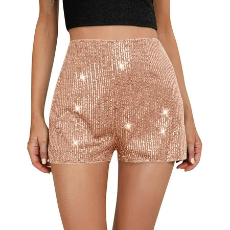 Knosfe Womens Sequins Shorts A Line High Waist Elastic Sparkly Night-Out Shorts Clubwear Party Short Champagne M | Walmart (US)