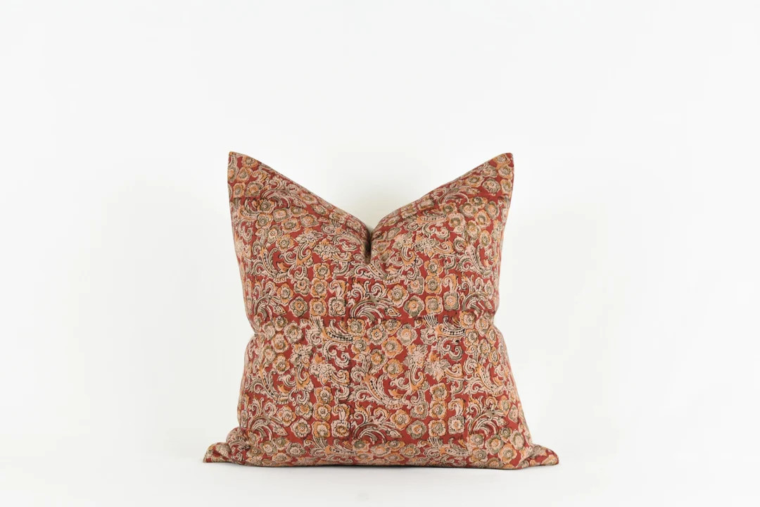 Rena - Red and Neutral Block Print Pillow Cover - Etsy | Etsy (US)