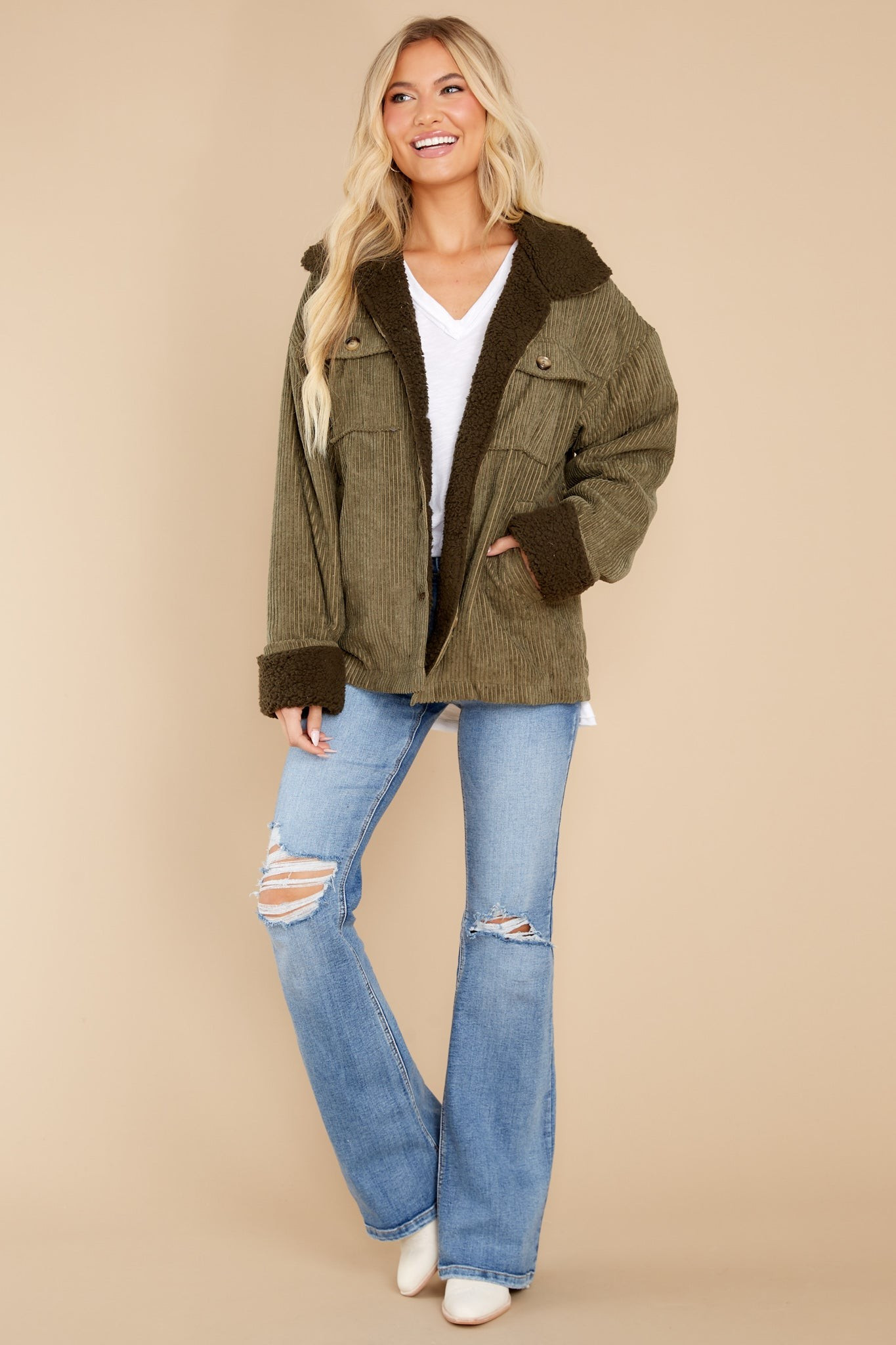 Find Your Groove Olive Green Corduroy Jacket | Red Dress 