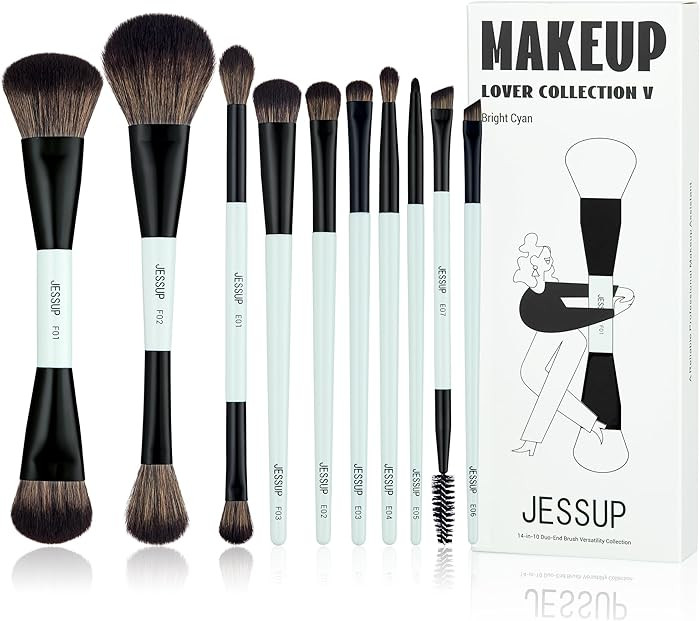 Jessup Makeup Brushes Set 10pcs, Double Sided Foundation Contour Blush Highlight Blending Eyebrow... | Amazon (US)