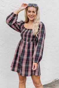 For A While Green Plaid Smocked Bust Dress | Pink Lily