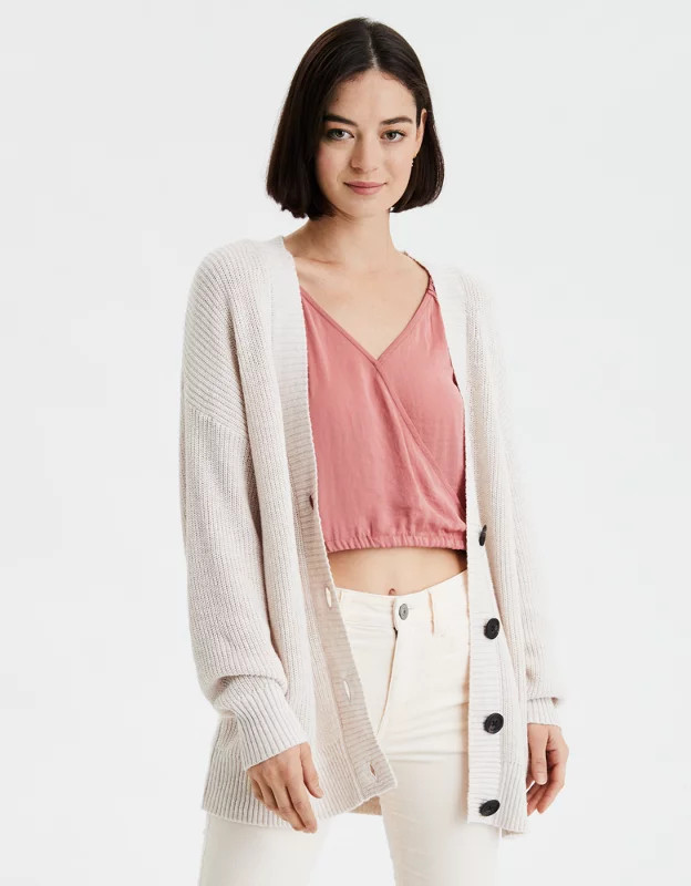 AE Oversized Button Front Cardigan | American Eagle Outfitters (US & CA)