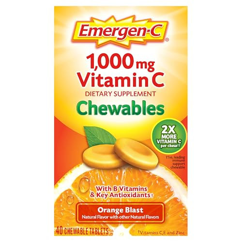Emergen-C Chewable Vitamin C 1000mg, With B Vitamins And Antioxidants Tablet (40 Count, Orange Blast Flavor), Dietary Supplement | Amazon (US)