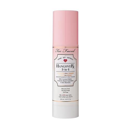 Too Faced Hangover 3-in-1 Primer & Setting Spray | Soothing & Hydrating Setting Spray for Face Makeup | Coconut Water | 4 Fl Oz, Clear | Amazon (US)