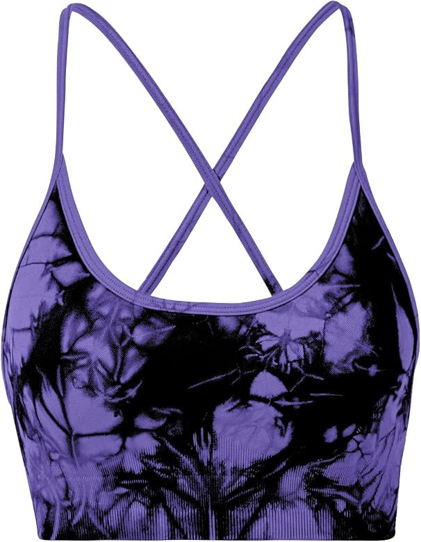 Women's Sports Bras Tie-dye Seamless Workout Criss Cross Gym Yoga Strappy Crop Bra | Amazon (US)