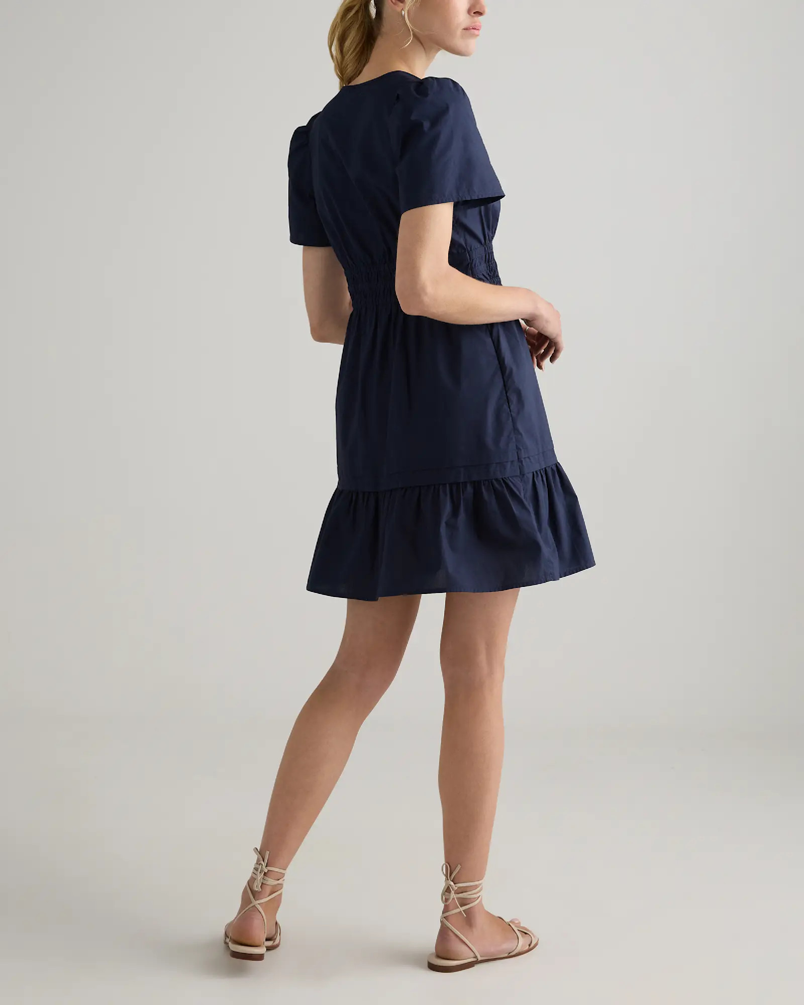 100% Organic Cotton Tiered Mini Dress in Navy | Quince
