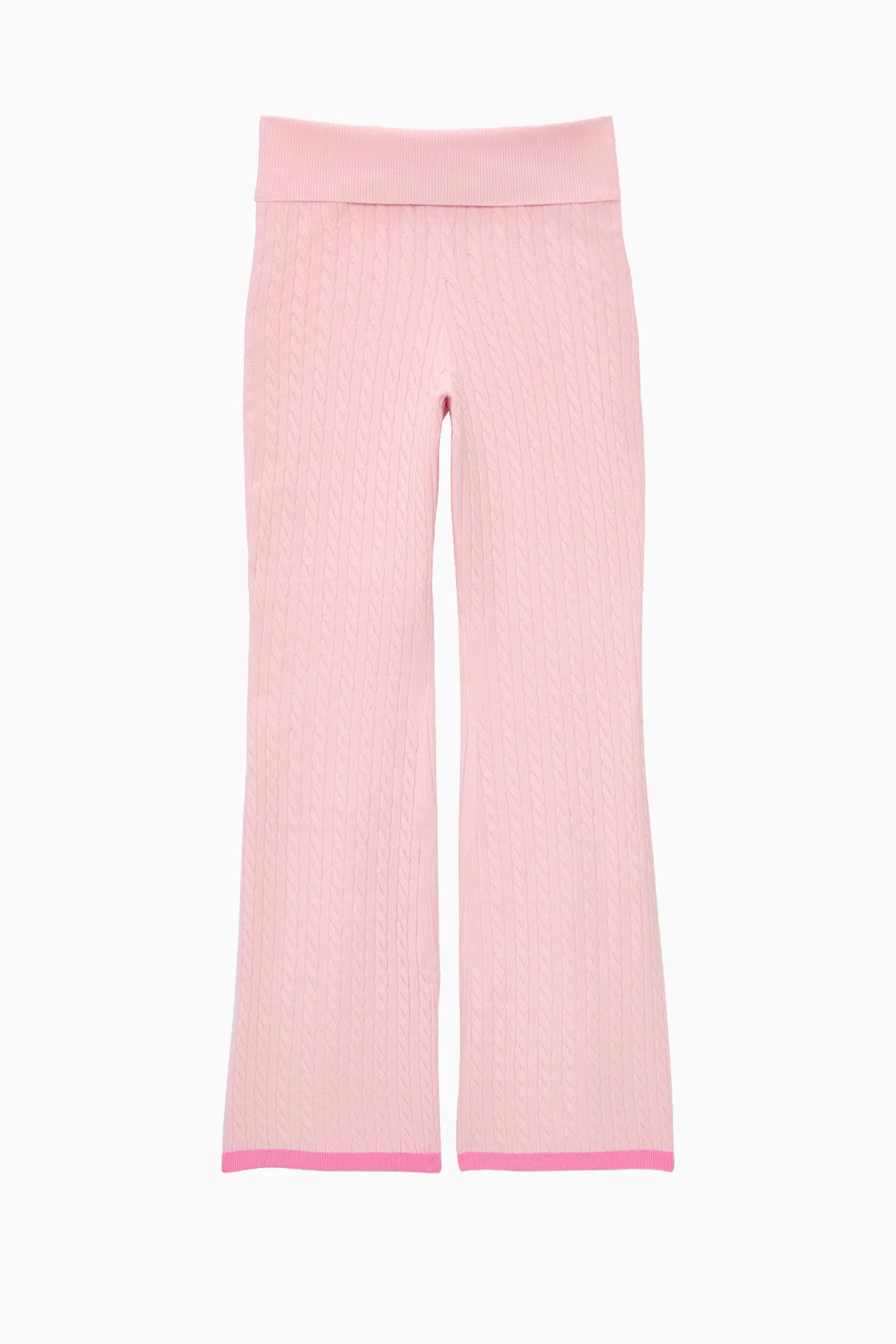 PINK x LoveShackFancy Foldover Flare Knit Pant - PINK TULIP / S | LoveShackFancy