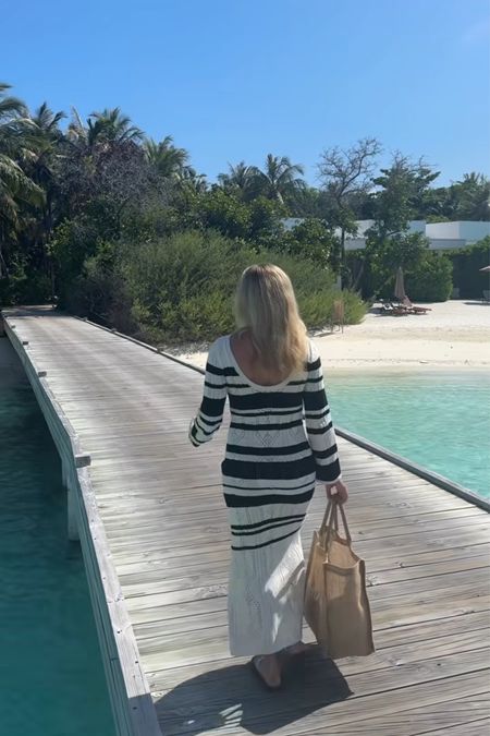 Beach dress - Maldives style - Maldives outfit - knitted dress - knitted beach dress - beachy dress - backless dress - low back dress - kaftan - beach kaftan - stripe dress - river island - riverisland 

#LTKswim #LTKtravel #LTKfindsunder50
