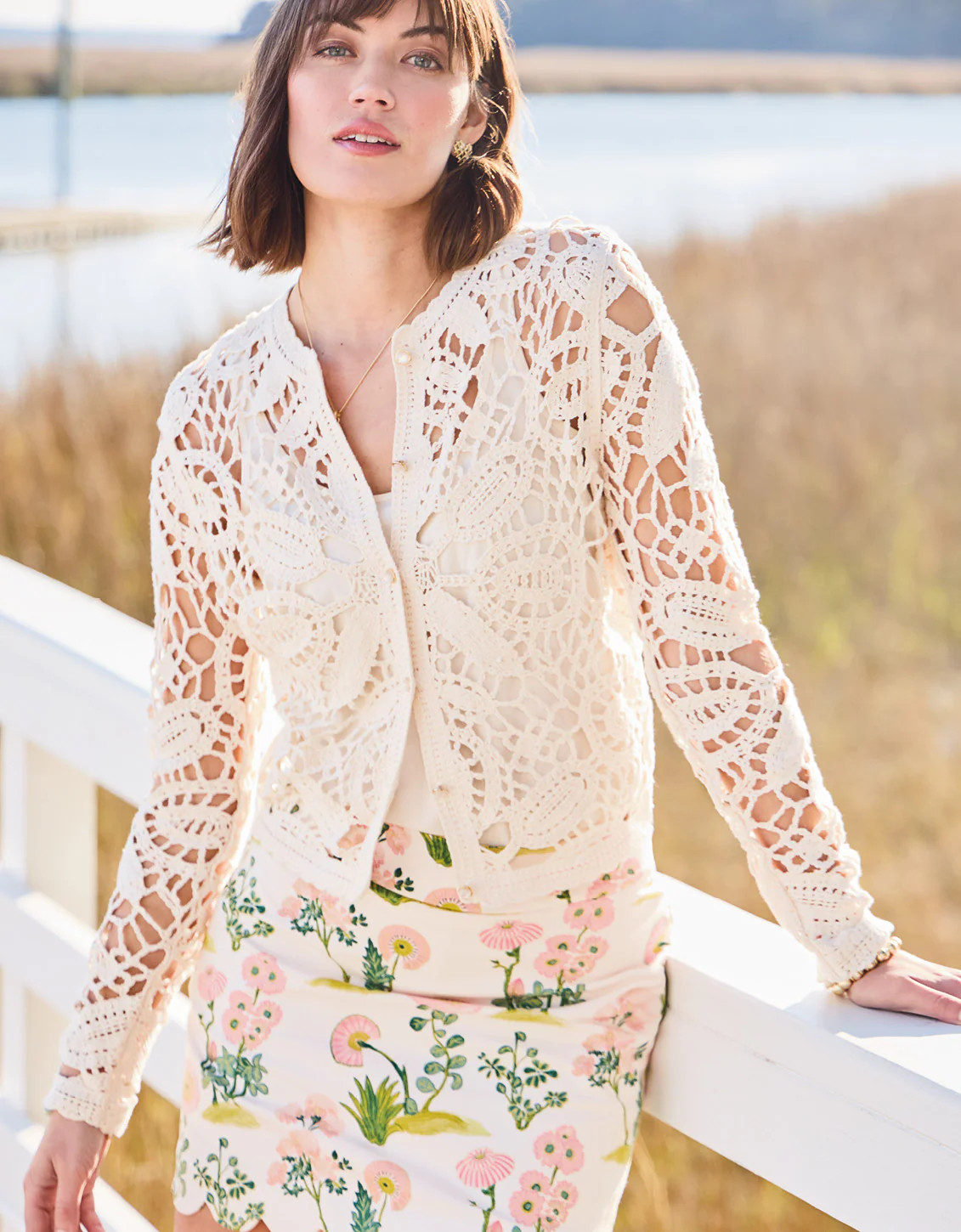 Jordyn Crochet Cardigan Antique White | Spartina 449