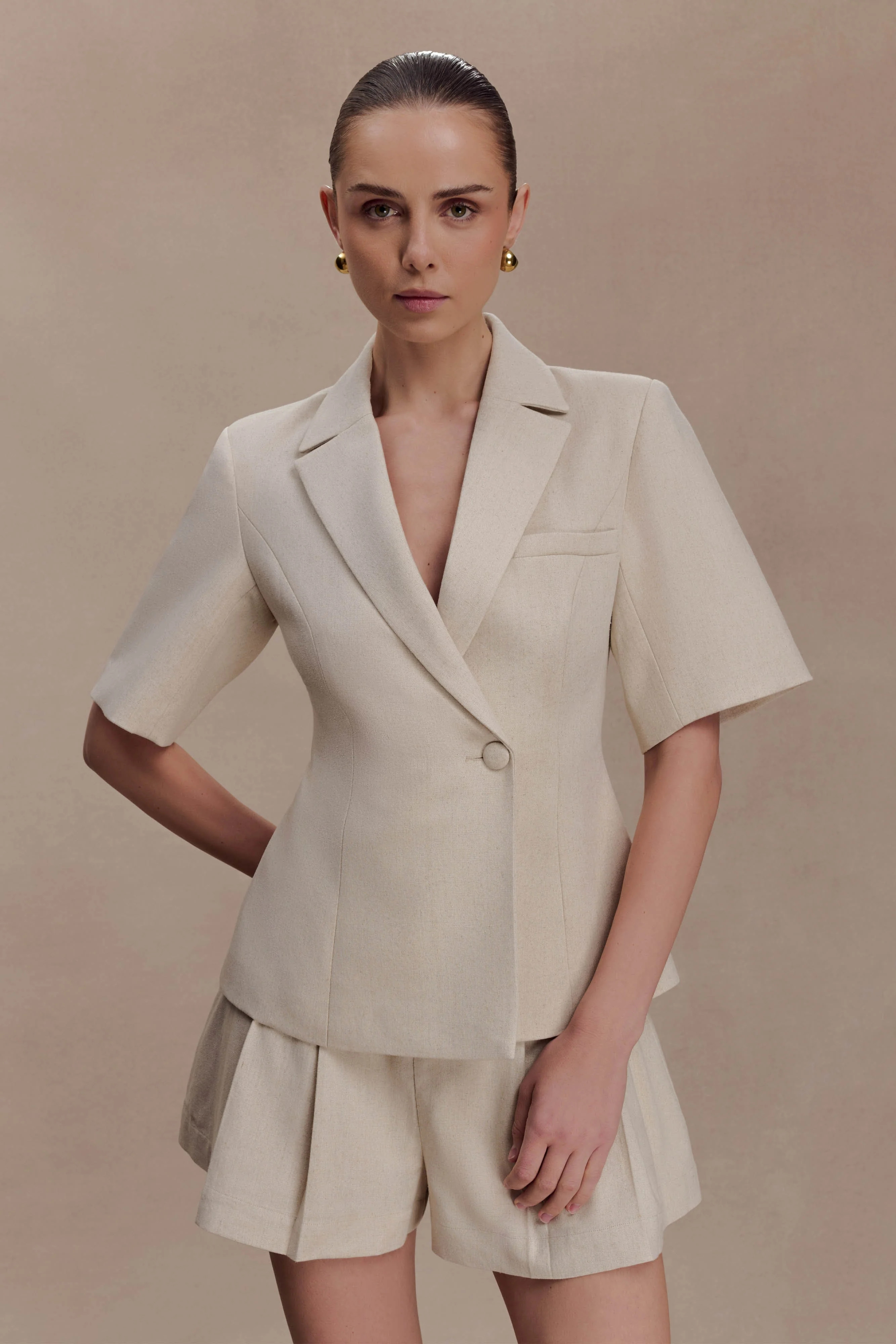 Martine Short Sleeve Linen Top - Natural | MESHKI US