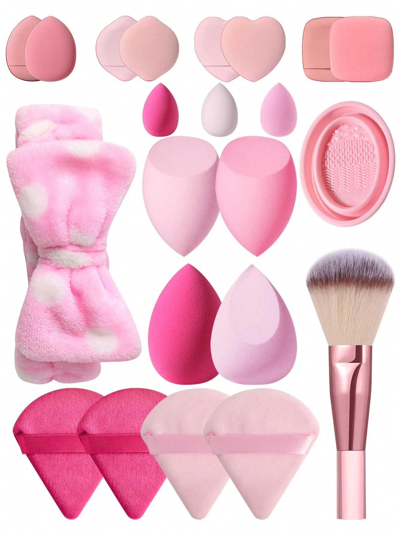 1pc Headband+1pc Makeup brush+1pc Cleaning brush+7PCS Makeup Sponge+12PCS Makeup Puff Set Soft Tr... | SHEIN