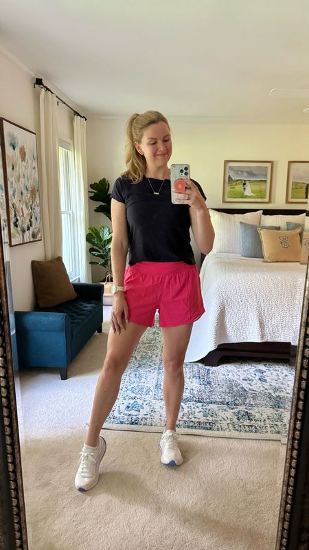 Favorite summer running shorts - I got my true size. Fully lined and small zip pocket

Workout tee is old but similar version linked

Running sneakers are great for roads and trails. I get my normal sneaker size

#LTKShoeCrush #LTKSeasonal #LTKActive