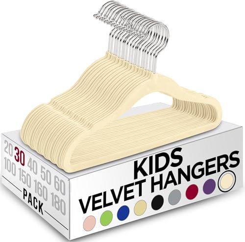 Utopia Home Kids Hangers Velvet (30 Pack) - 11 Inch Durable Baby Hangers for Closet - Perfect Toddler Hangers Non Slip for Everyday Use (Ivory) | Amazon (US)