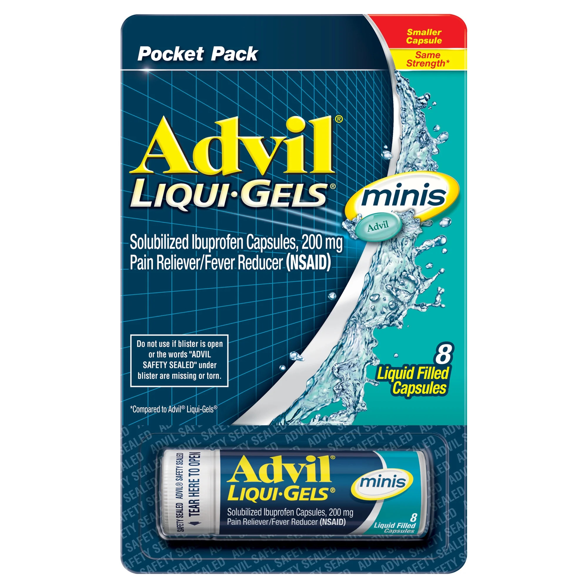 Advil Liqui-Gels Minis Pain and Headache Reliever Ibuprofen, 200 Mg Liquid Filled Capsules, 8 Cou... | Walmart (US)