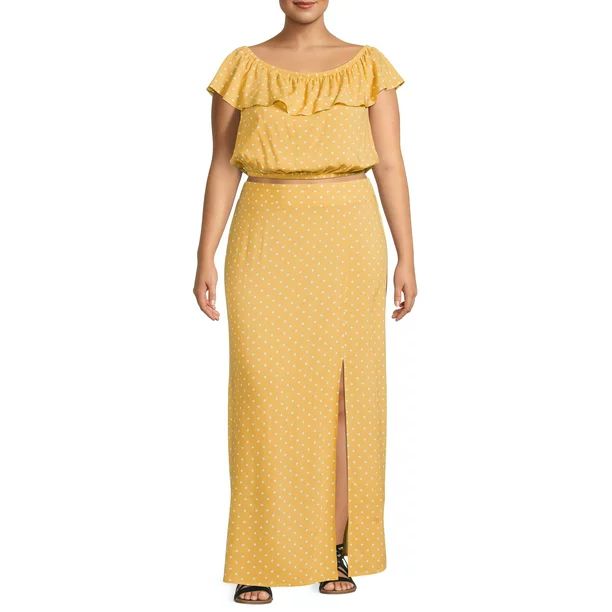 No Boundaries Juniors' Plus Size Floral Top and Peasant Skirt, 2-Piece Outfit Set | Walmart (US)