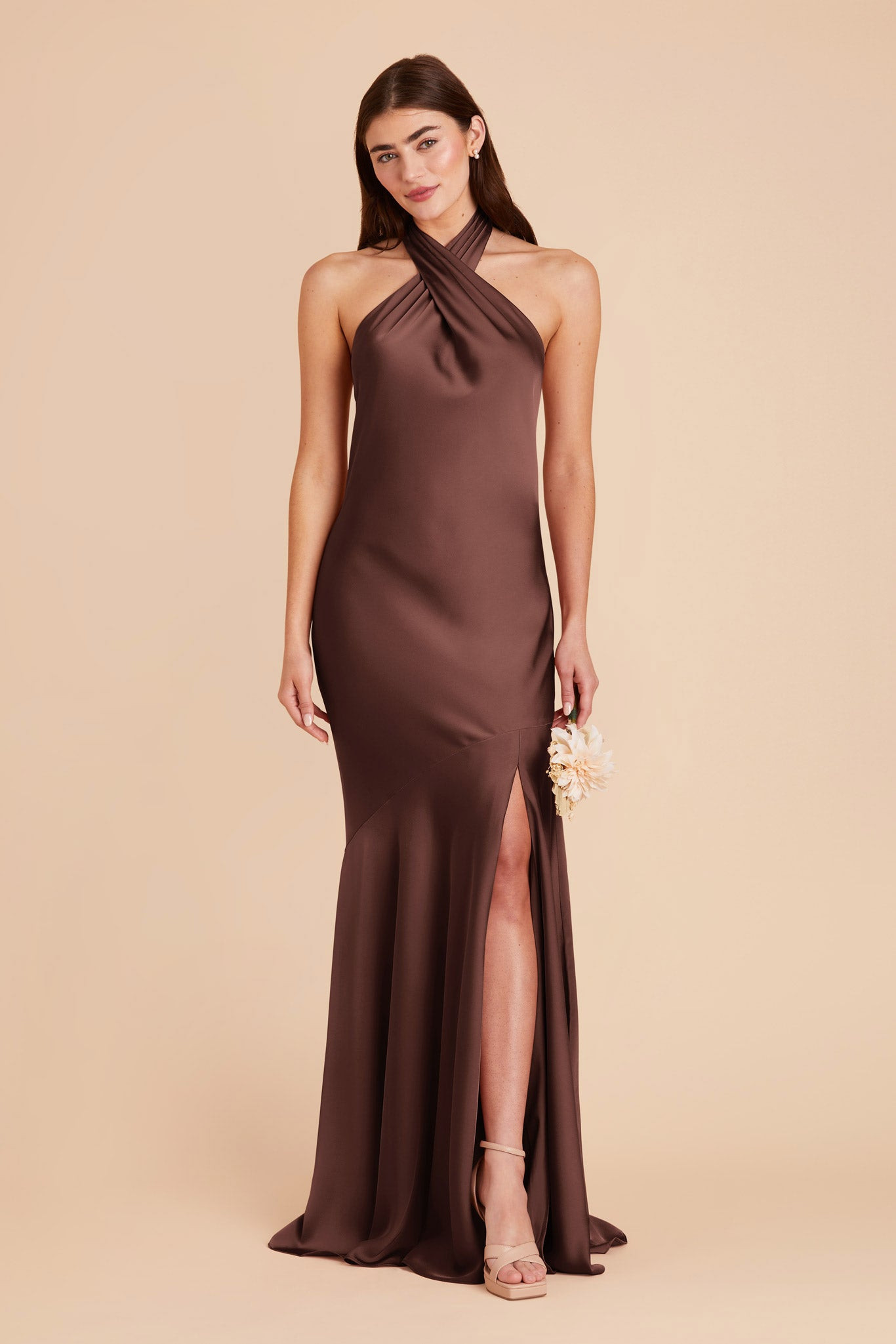 Stephanie Chocolate Brown Matte Satin Bridesmaid Dress | Birdy Grey | Birdy Grey