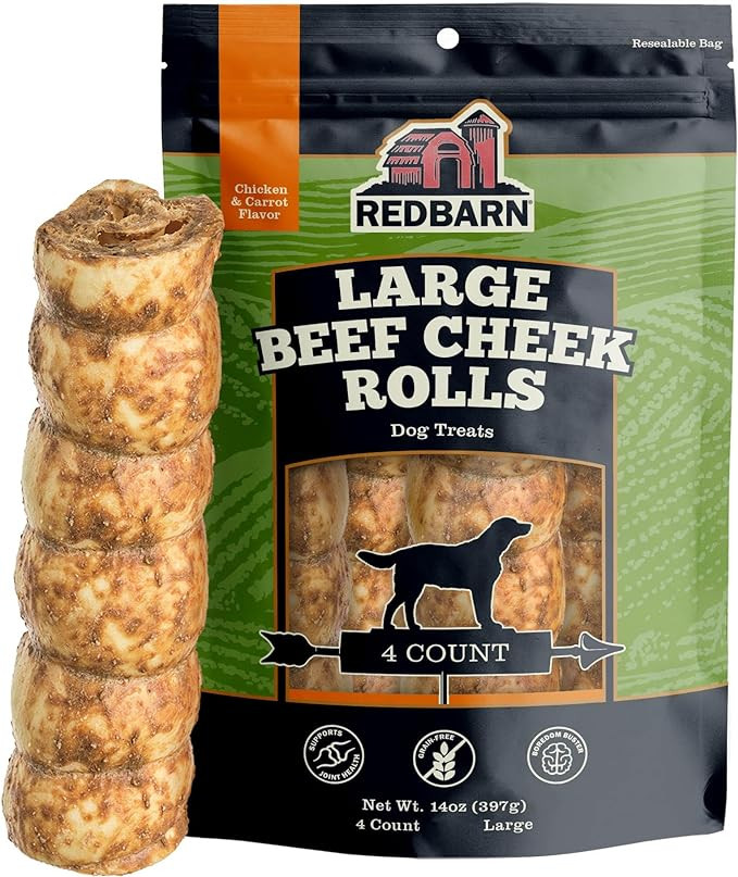 Redbarn Pet Products All-Natural Large Beef Cheek Rolls for Dogs, Chicken & Carrot Glazed - Singl... | Amazon (US)