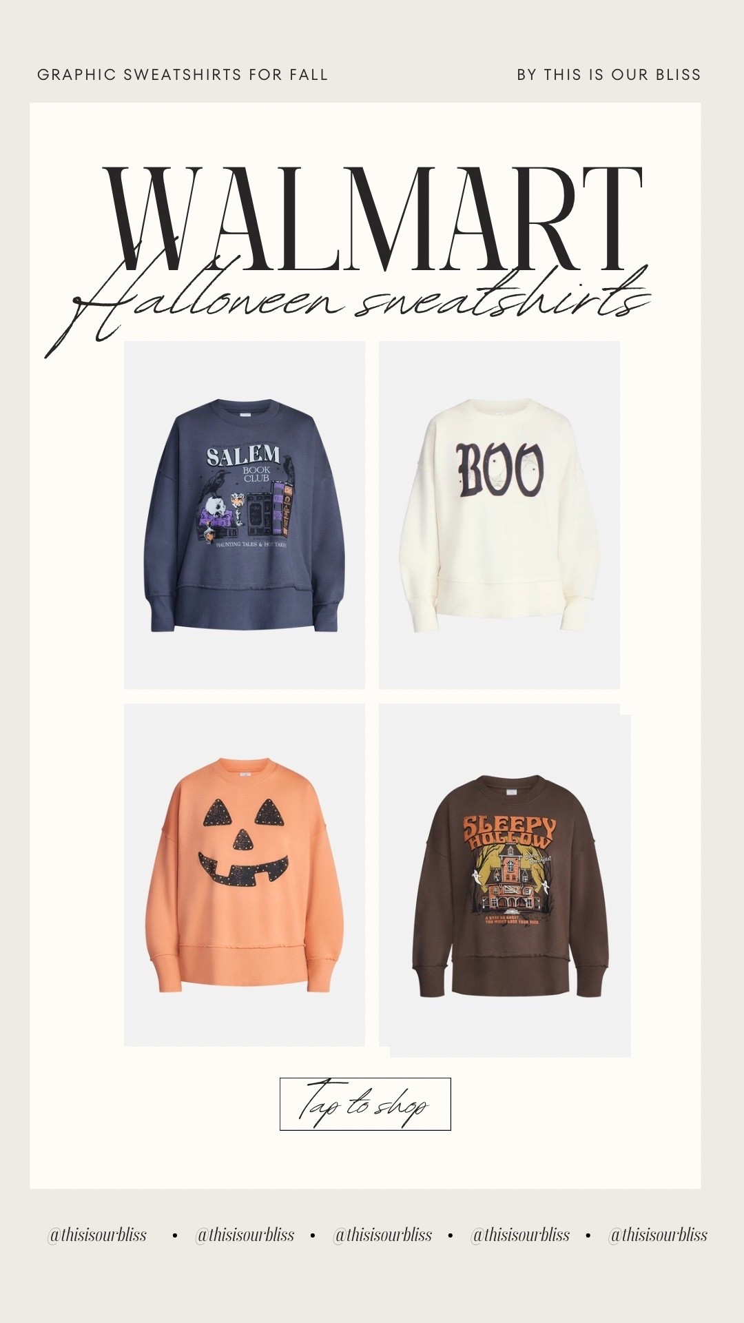 🎃 WALMART HALLOWEEN SWEATSHIRTS ARE HERE 🎃 and they are so good this year! From “Salem Book Club” to “Sleepy Hollow,” these graphic sweatshirts are giving cozy + spooky in all the right ways. Perfect for pumpkin patches, school Halloween parties, or just cozying up on the couch this season. 

**UNDER $15

My favorite? That pumpkin face sweatshirt might be too cute 🧡

#Walmart #WalmartFashion #GraphicSweatshirt #FahlStyle #CasualStyle #CasualFallStyle #FallOutfitIdea ￼

#LTKSaleAlert #LTKootd