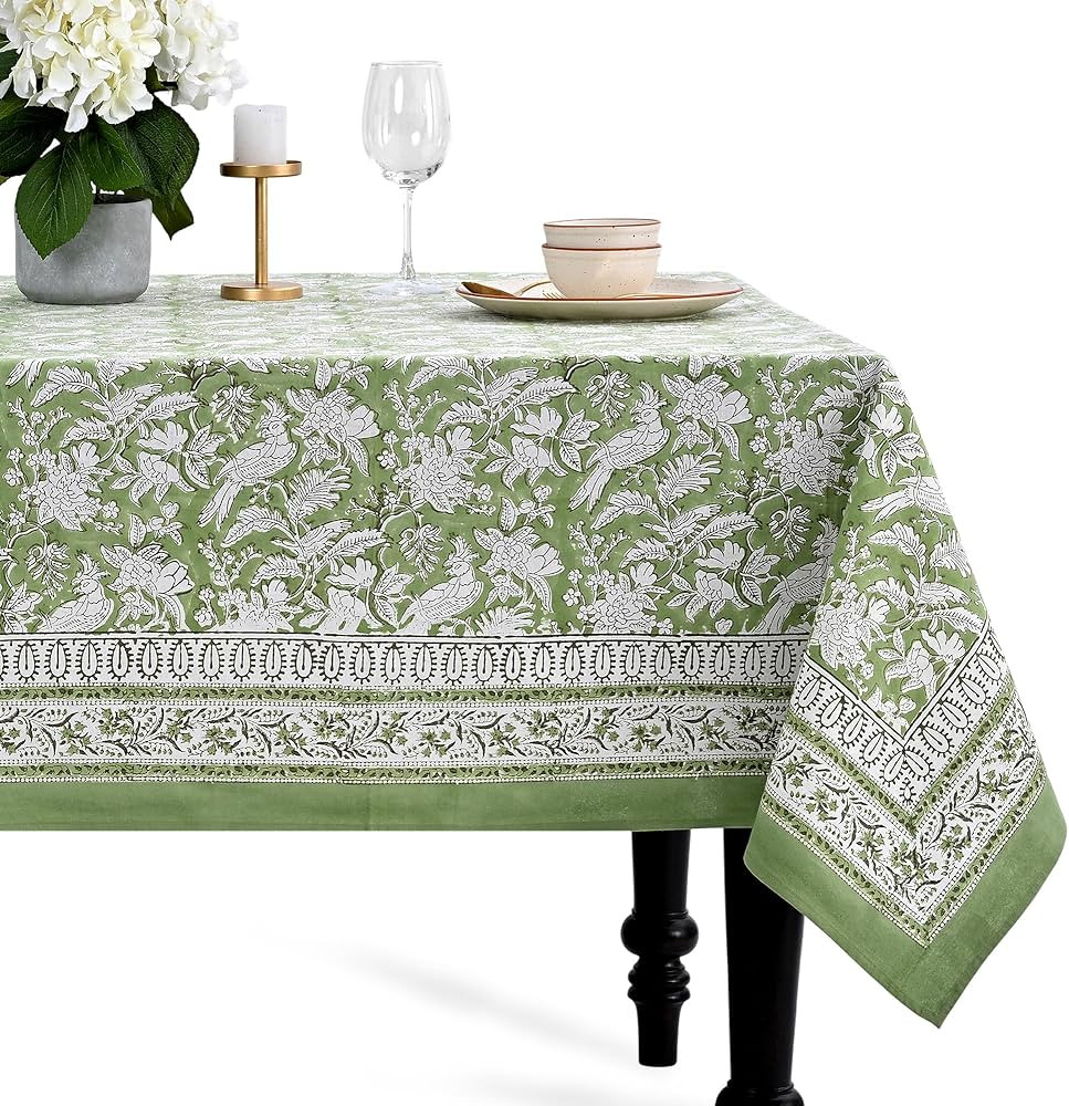 CPC Tablecloth 100% Cotton 60x90 Inch Indian Block Print Rectangle Table Cover, Washable Table Cl... | Amazon (US)