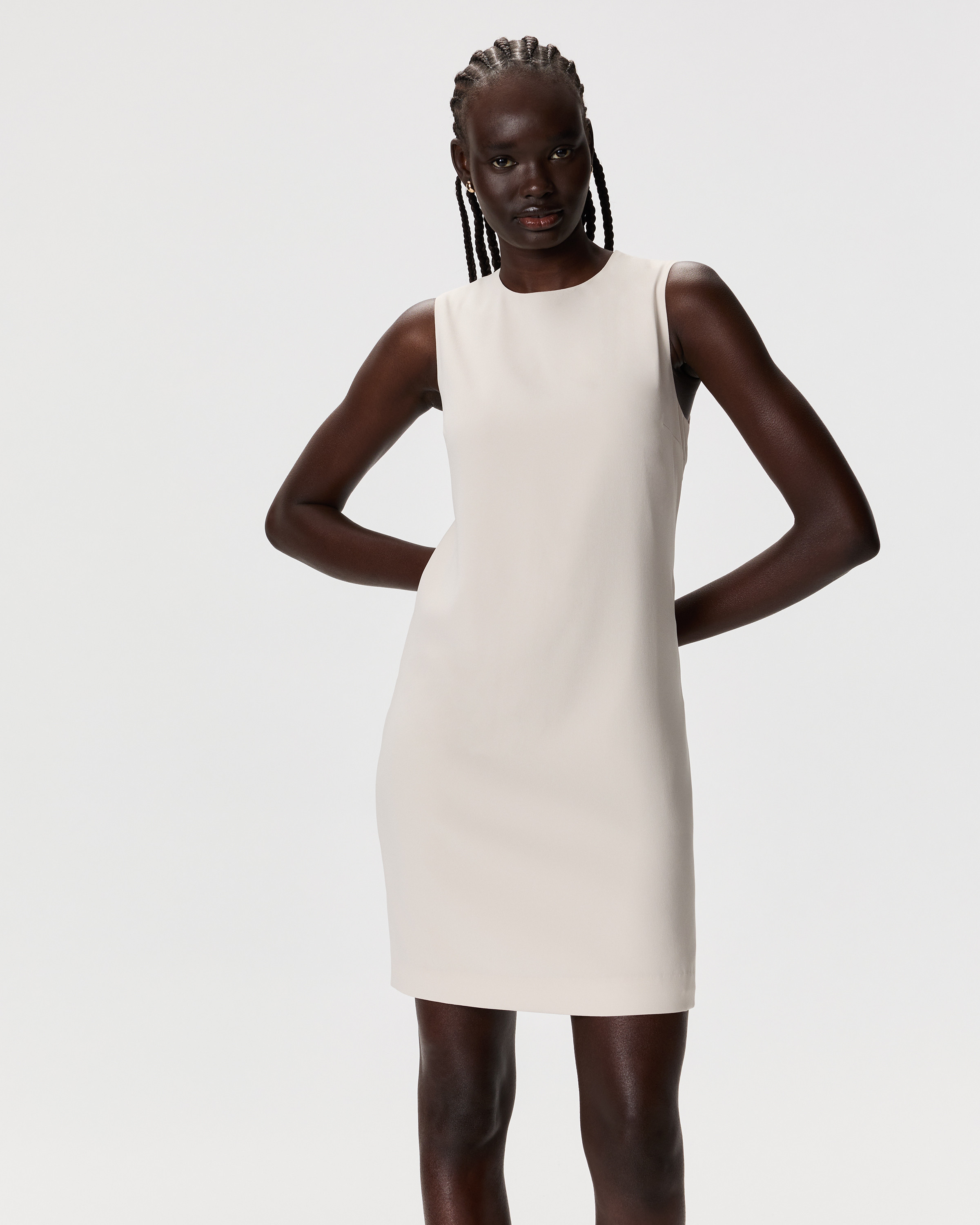 Quince | Women's Fluid Crepe Sleeveless Shift Dress in Sand, Size Large, Polyester | Quince