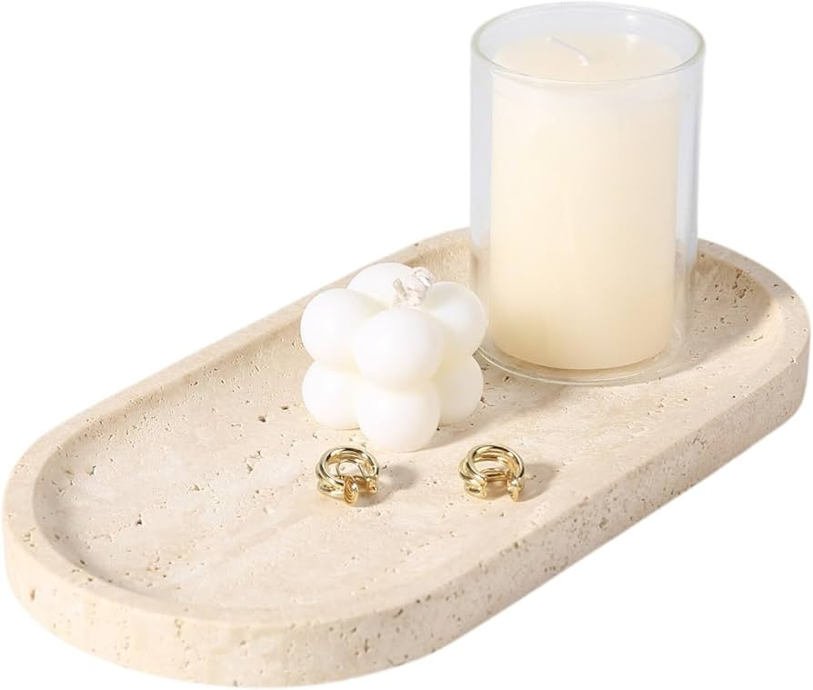 Koville Natural Marble Tray for Bathroom Counter, 10" x 5" Travertine Marble Storage Trays for Pe... | Amazon (US)