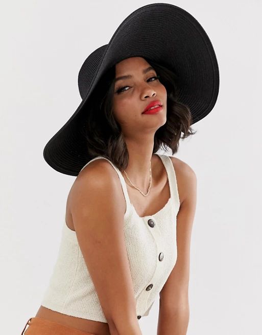 Warehouse wide brim straw hat in black | ASOS US