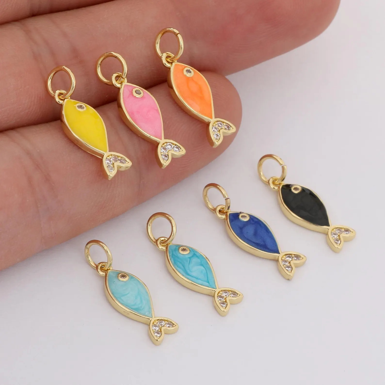 18k Gold Filled CZ Pave Colorful Enamel Fish Charm Pendant For Necklace and Bracelet Jewelry Maki... | Etsy (Global)