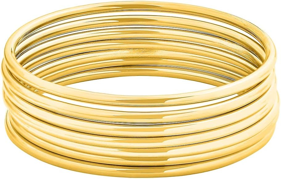 Edforce Stainless Steel Glossy Thin Round Bangle Bracelet Set for Women, Set of 7 | Amazon (US)