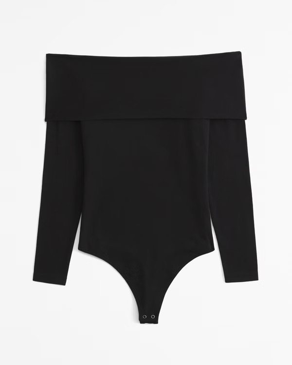 Long-Sleeve Cotton-Blend Seamless Fabric Off-The-Shoulder Bodysuit | Abercrombie & Fitch (US)