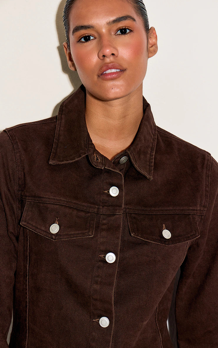 Dark Chocolate Seam Long Sleeve Denim Shirt Dress | Denim | PrettyLittleThing UK