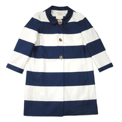 NWT Kate Spade Franny Coat in French Navy Seaside Striped Bow Back M $598 | eBay US