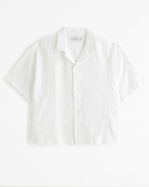 Men's Camp Collar Cropped Summer Linen-Blend Shirt | Men's Tops | Abercrombie.com | Abercrombie & Fitch (US)