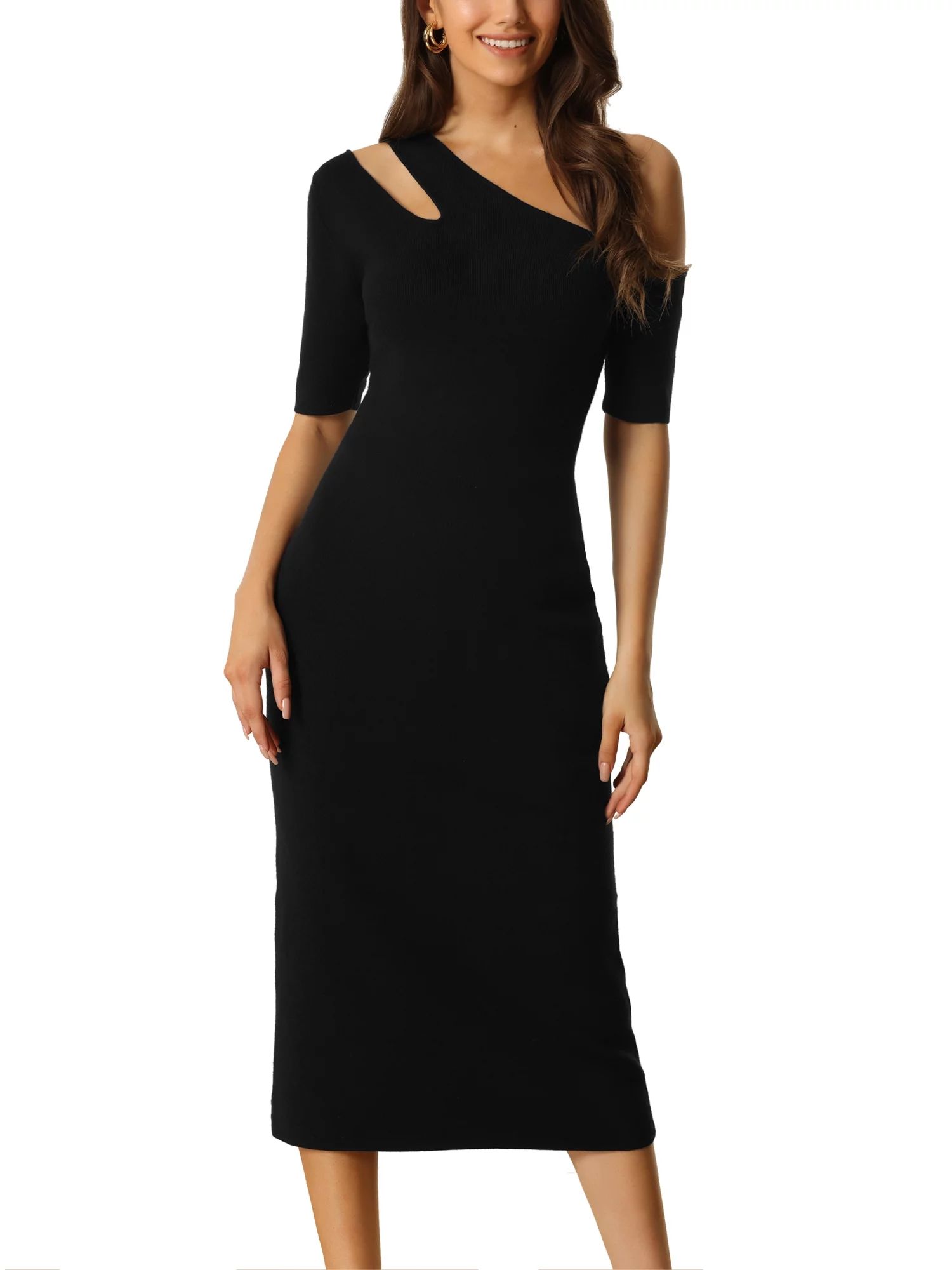 Seta T Women's Short Sleeve Cutout Shoulder Bodycon Midi Sweater Dress | Walmart (US)