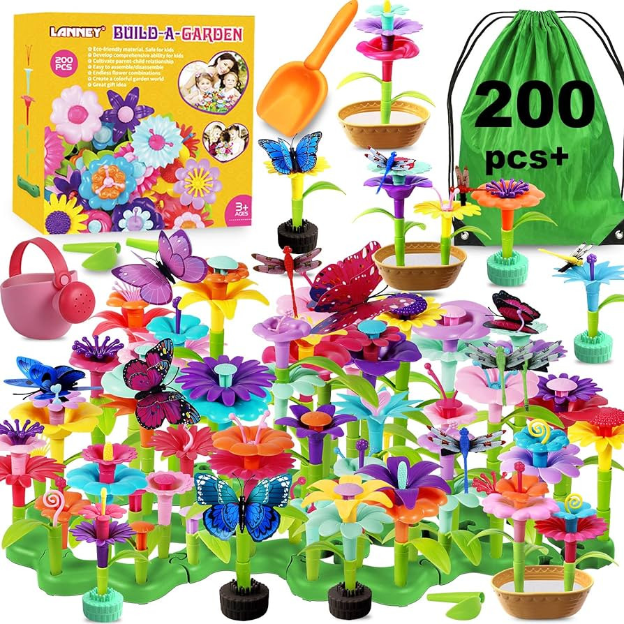 LANNEY Flower Building Toy Set, 200 Pcs Flower Garden Building Toys for Girls Boys 3 4 5 6 7 Year... | Amazon (US)