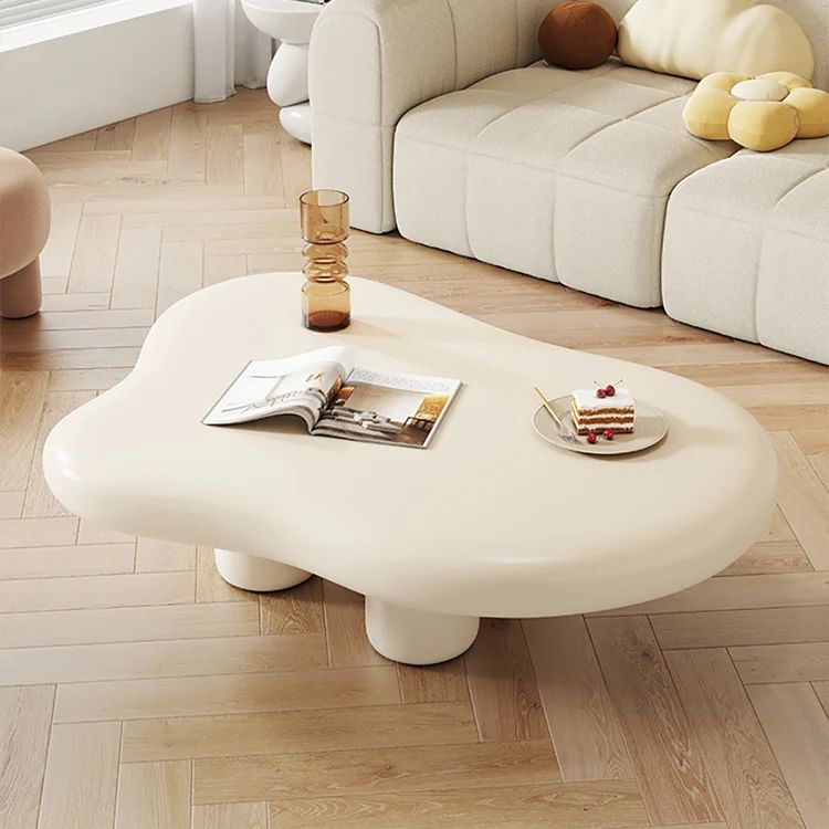 39" Modern Matte Wood Abstract Coffee Table in Off White with 4 legs | Homary