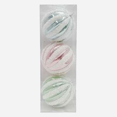 Mrs. Claus' Bakery 3-Count Pastel Striped Tinsel Ornament, 4.7" | At Home