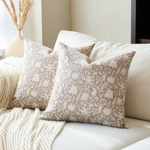 Floral Throw Pillow Covers 20x20 Farmhouse Block Print Pillow Covers Decorative Pillow Covers Cou... | Amazon (US)
