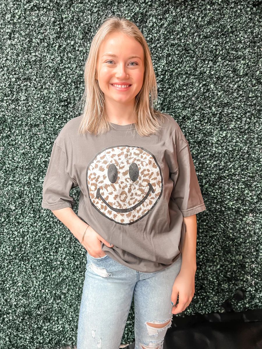 Leopard Smiley Oversized Tee | Shop Jen Miracle LLC